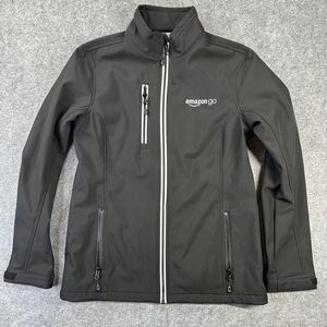 Amazon Go Jacket Womens Small Black Softshell Fleece Zip Up Clique Logo